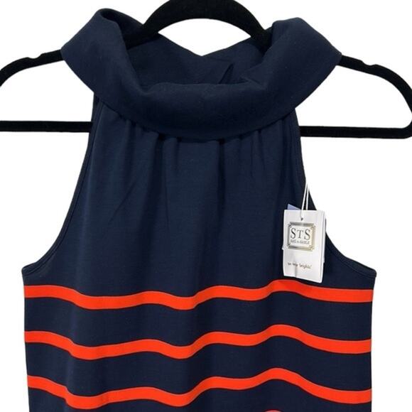 Sail to Sable Textured Knit Cowl Neck Top Navy and Orange/Red Stripe size XS - Picture 2 of 9